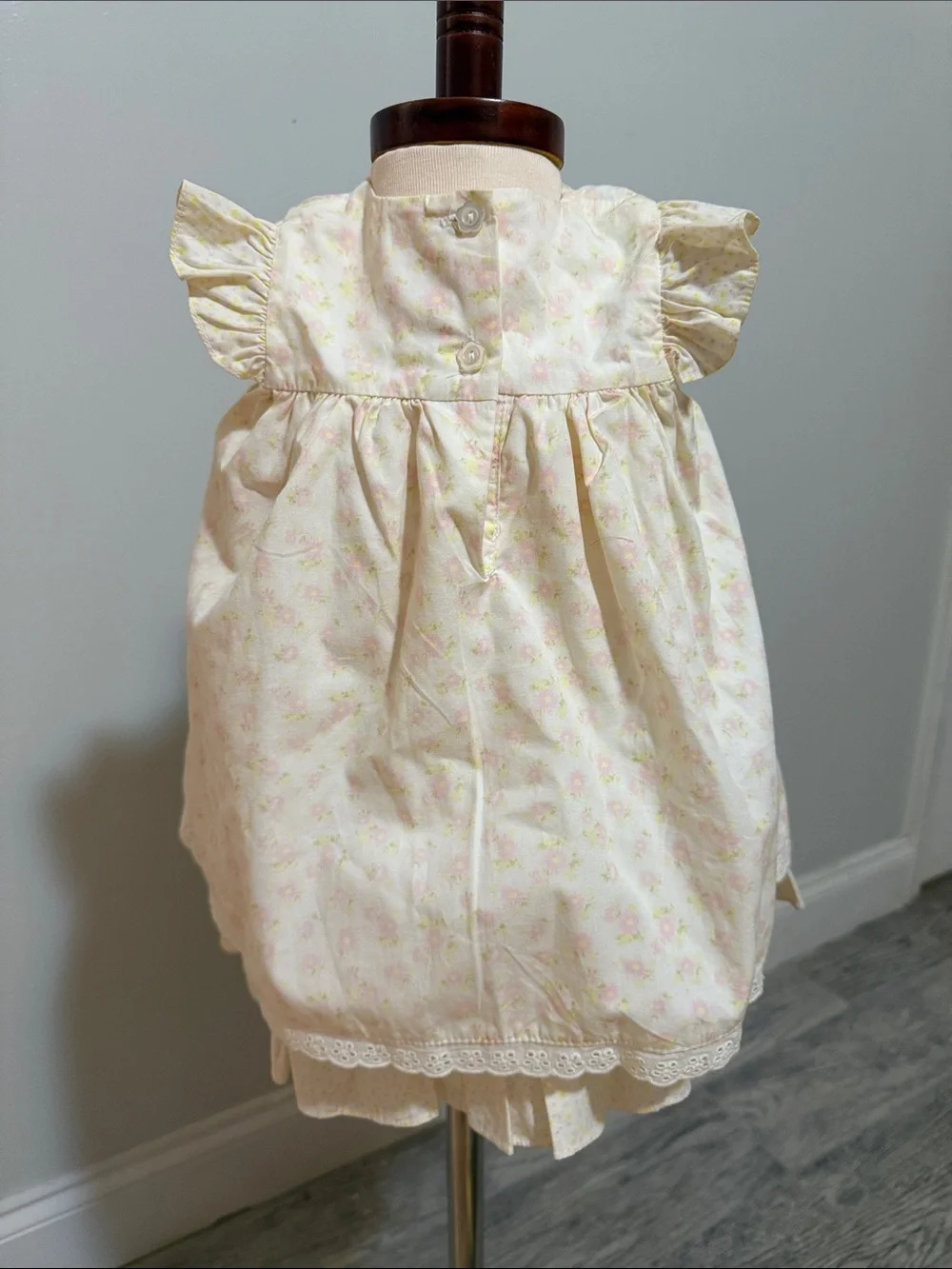 Delicate Pink Floral Ruffled Baby Dress with Satin Bow